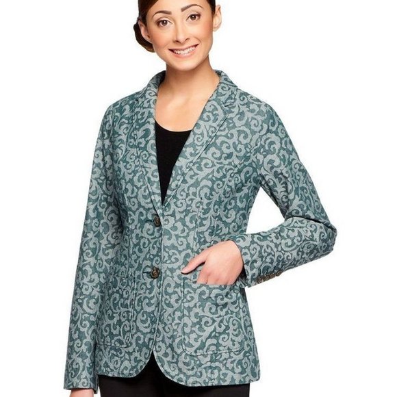 NWT ISAAC MIZRAHI EMERALD SCROLL JACQUARD BLAZER 8 - Picture 1 of 11